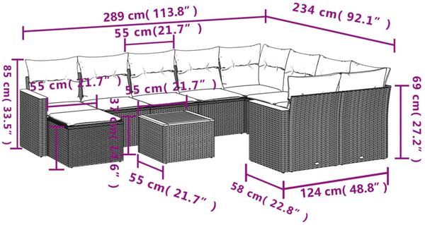 vidaXL 11-tlg. Garten-Sofagarnitur mit Kissen Schwarz Poly Rattan 3258961 Bild 3