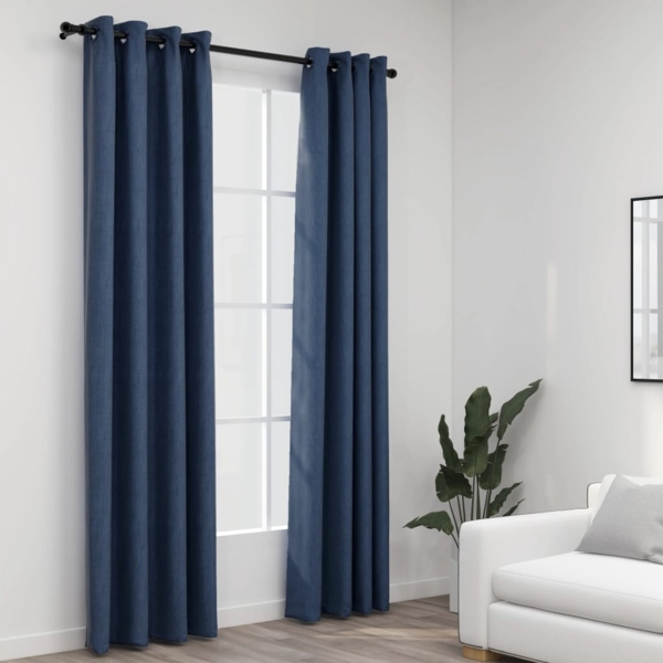 vidaXL Verdunkelungsvorhänge Ösen Leinenoptik 2 Stk., Polyester Blau 140x245 cm