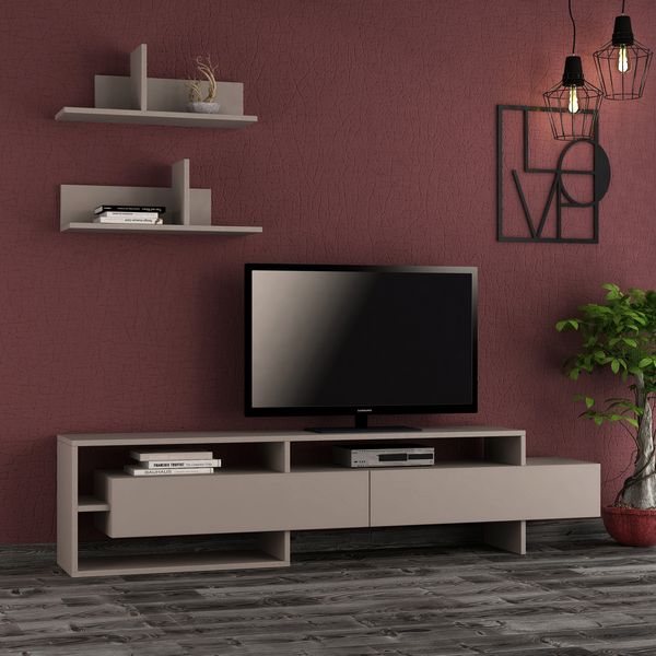 TV-Einheit, 'Gara', 42 x 32 x 180, Leichter Mokka