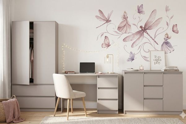 Deine Möbel 24 Schreibtisch SIMO 06, weiß / kaschmir, 110 cm breit, mit 3 Schubladen (SIMO - Kollektion, 1-St, ideal für Arbeitszimmer, Kinder- & Jugendzimmer), Kinderschreibtisch