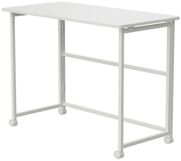 Maclean MC-1250 W Klappbarer Mobiler Schreibtisch Weiß 100x50 cm Stahlgestell 50 kg belastbar Computertisch Arbeitstisch Büro Tisch auf Rollen