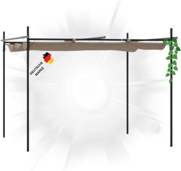 Terrassenüberdachung mit Schiebedach OLIMP Taupe 295x292x230cm Pergola Garten Pavillon Rankhilfe Sonnenschutz Gartenpergola Gartenpavillon mit Sonnendach