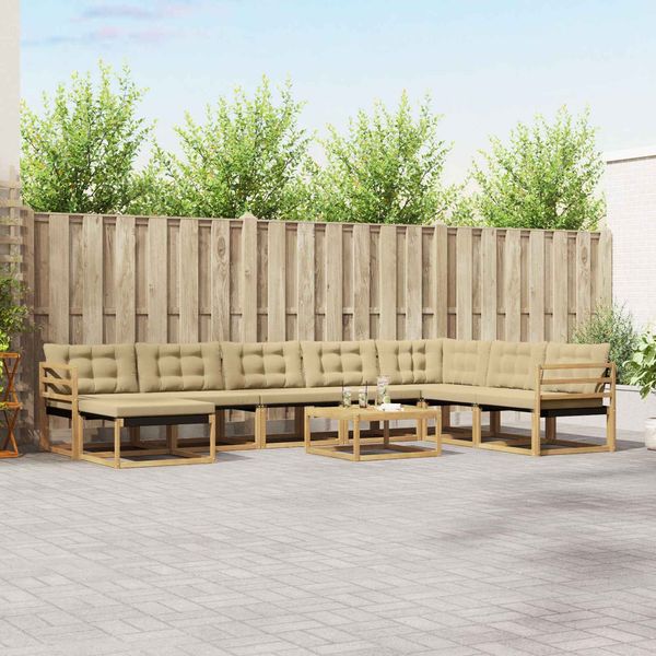 vidaXL Outdoor-Sofagarnitur 9 pcs Weiß und Beige Massivholz Akazie 3388987