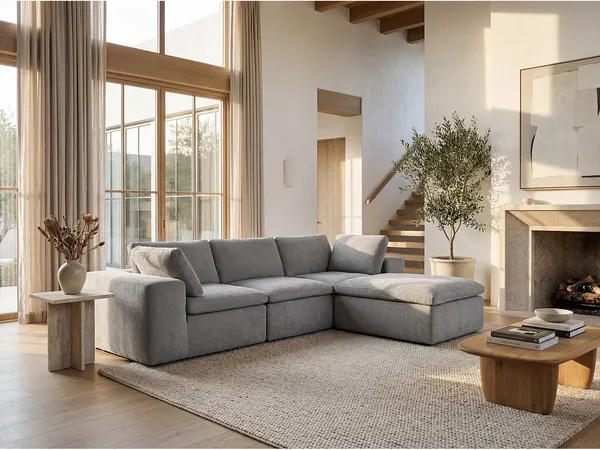 Vente-unique - CORTOLINE Sofa Stoff Grau - B 199 cm x H 83 cm x L 304 cm