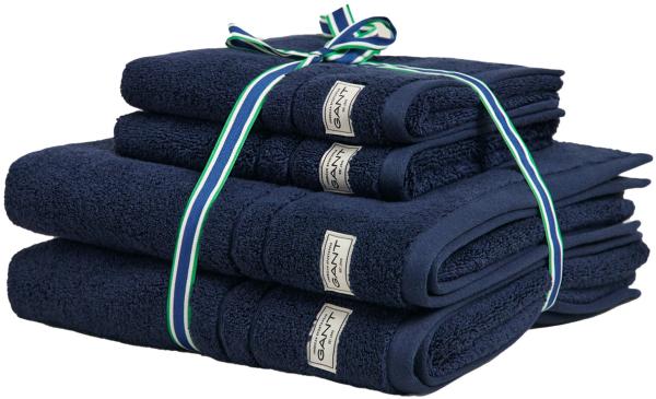 GANT Handtuch/Duschtuch-Set, 4-teilig - PREMIUM TOWEL, Frottee, 50x70 und 70x140 Marine Set