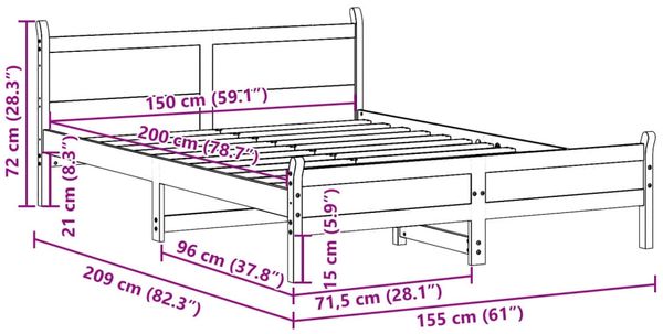 vidaXL Massivholzbett ohne Matratze Wachsbraun 150x200 cm Kiefernholz 855590 Bild 9