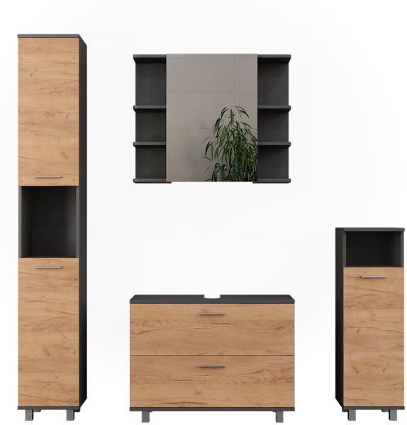 Badmöbel-Set Ilias Goldkraft Eiche/Anthrazit 4 Teile Vicco