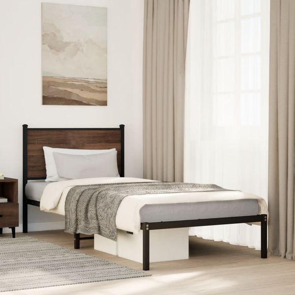 vidaXL Metallbett ohne Matratze Braun Eichen-Optik 90x190 cm 4007757