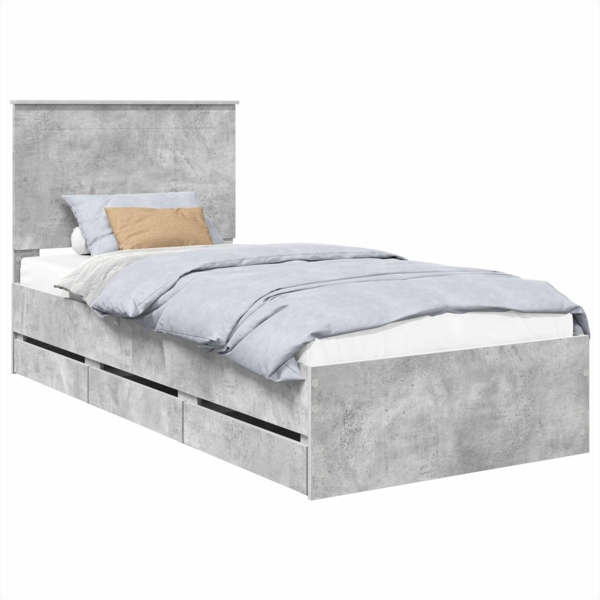 vidaXL Bettrahmen mit Kopfteil Beton Grau 75 x 190 cm Ingenieurs Holz 3409513
