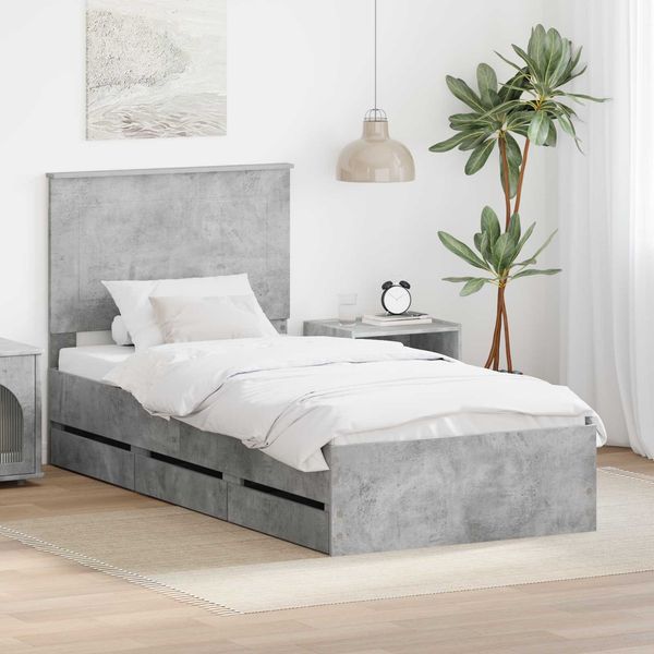 vidaXL Bettrahmen mit Kopfteil Beton Grau 75 x 190 cm Ingenieurs Holz 3409513