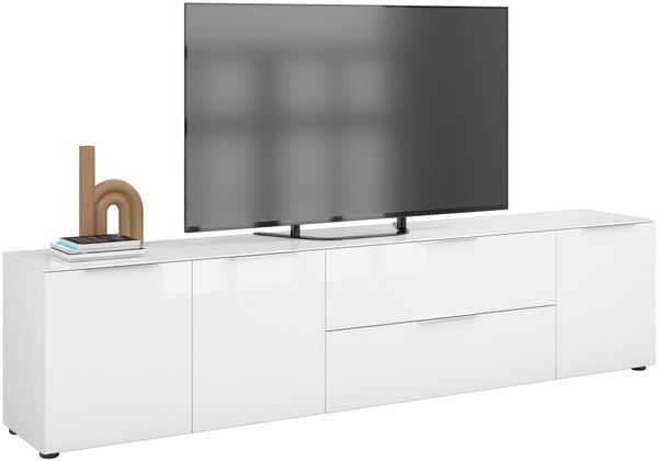 Lowboard >style< in weiß matt - Weißglas - 225x53,9x40cm (BxHxT)