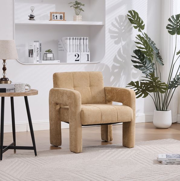 Moderner minimalistischer Sessel, Chenille Bezug, Senfgelb, 67,5×69×74,5 cm