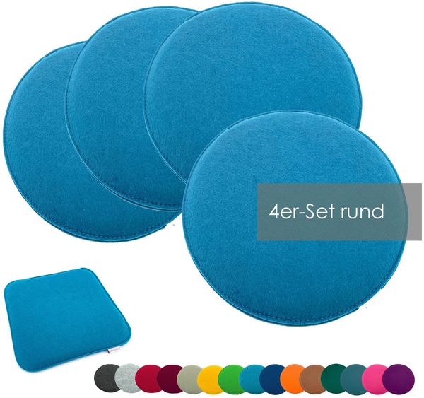 heimtexland Â® Sitzkissen Set Filz Stuhlkissen Stuhlauflage Filzkissen Stuhl Polster Kissen Typ631 4er Set 35 cm Rund Aqua