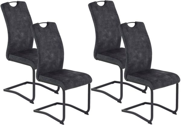 Hela Tische, 4er Set Esszimmerstuhl Riga, Bezug Materialmix Anthrazit, Lehne mit Griff, ergonomisch, 120kg belastbar