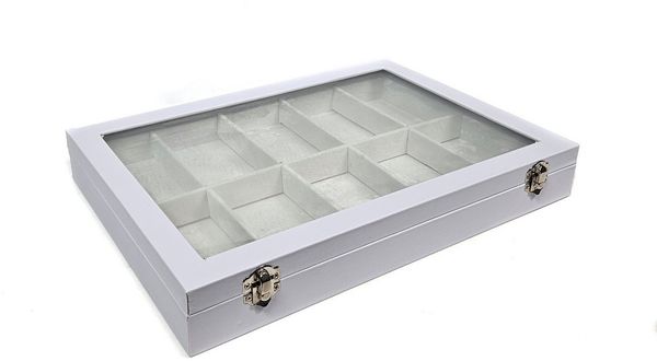 Yudu Schmuckkasten Schmucklade Schmuckkasten Schaukasten mit Glasdeckel Weiss