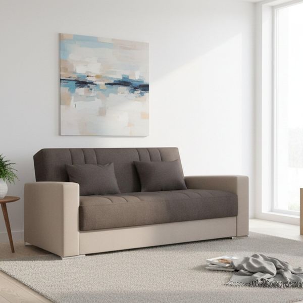 Dmora 3-Sitzer Schlafsofa Sergio 230x96 cm Beige, Stauraum