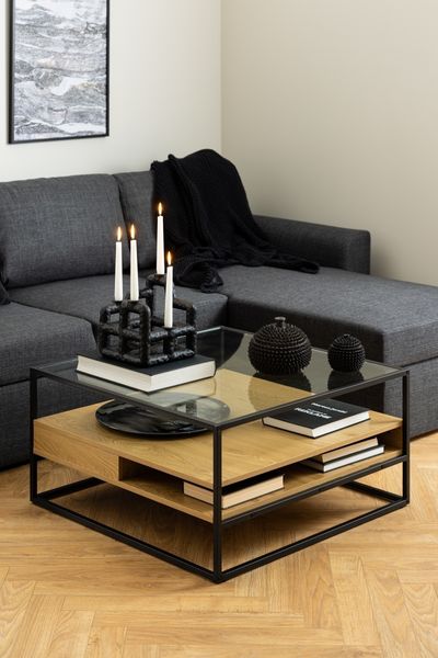 Couchtisch >Randolf< in Wildeiche; schwarz, MDF, Stahl - 80x40x80cm (BxHxT)