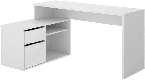 Dmora Andor-Schreibtisch, Schreibtisch mit mehreren Positionen für das Büro oder Schlafzimmer, Mehrzweck-Ecktisch, 139 x 92 x 75 cm, Weiß
