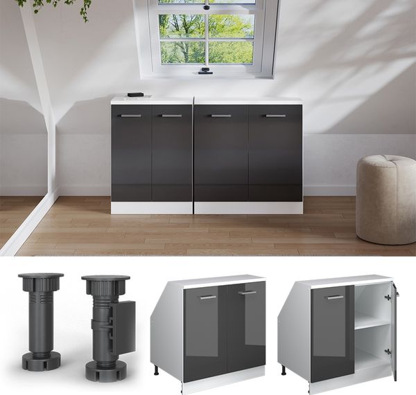 Dachschrägenschrank Rion Anthrazit Hochglanz 80 x 81.6 cm mit 2 Türen, Schrankkorpus 60 cm Tiefe Vicco Bild 5