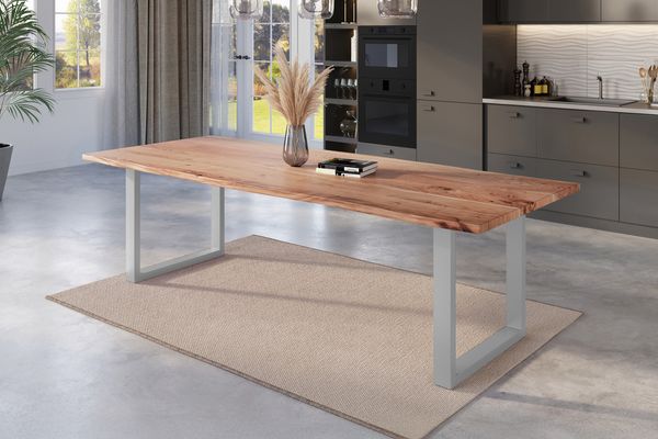 Esstisch Baumkante massiv Akazie natur 240 x 100 U-Gestell silber NICK 163997884