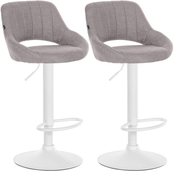 2er Set Barhocker SEGAD - Stoff Grau 47x48x85 cm Weiß | Barstuhl Mit Lehne Tresenhocker Tresenstuhl Kneipenhocker Kneipenstuhl