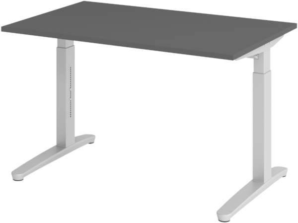 bümö manuell höhenverstellbarer Schreibtisch 120x80 in graphit Gestell in Silber - PC Tisch höhenverstellbar & klein, höhenverstellbarer Tisch Büro, kleiner Computertisch verstellbar, X12-G-SS Bild 1