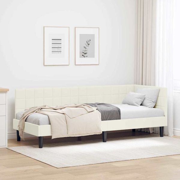vidaXL Eckbettgestell mit Kopfteil Creme 80 cm x 200 cm Samt 42016415