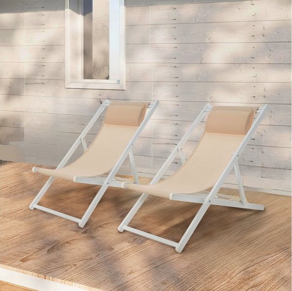 Mondeer Gartenliege Liegestuhl klappbar, 2 St, atmungsaktivem Netz und Aluminiumrahmen, mit verstellbarer Kopfstütze