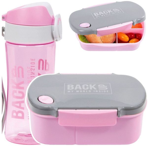 Festivalartikel Lunchbox Kinder Frühstücksset: Tritan Trinkflasche + Lunchbox, BPA-frei, Rosa