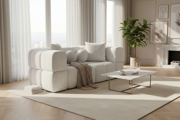 Sofa Designersofa VEGA 3-Sitzer in Stoff Egon Weiß