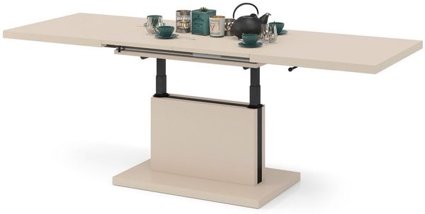 Mazzoni Couchtisch Aston Beige stufenlos höhenverstellbar ausziehbar 120 - 200cm, Funktionstisch, Wohnzimmertisch, Tisch, Esstisch, Sofatisch
