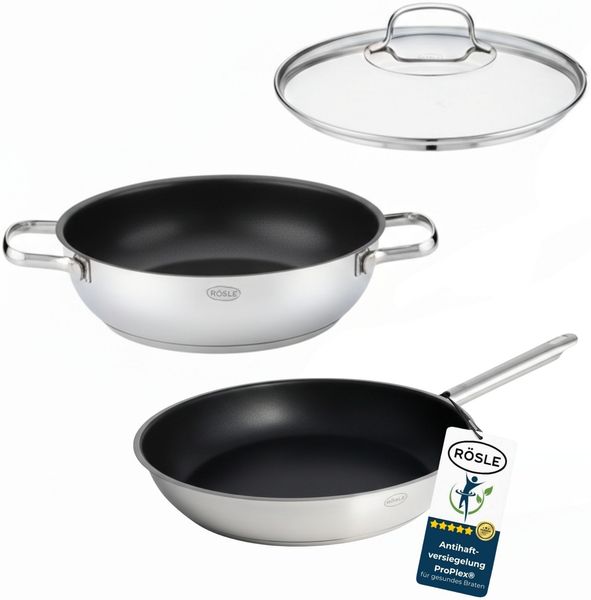 RÖSLE Elegance Set Bratpfanne 28 cm und Servierpfanne 28 cm mit Deckel ProPlex