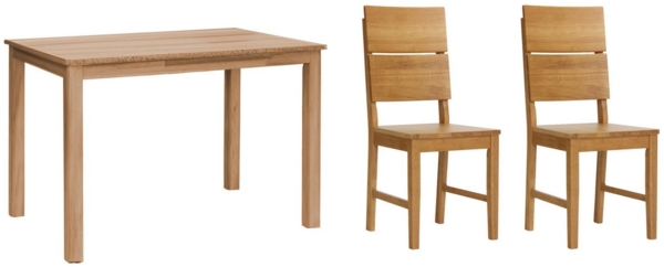 Woodroom Essgruppe Kota, (Hevea massiv lackiert, Tisch 110x70cm, 2 Stühle), Stuhl, Holzstuhl, Massivholz, Stuhl-Set, Stühle, Esstisch, Tischgruppe