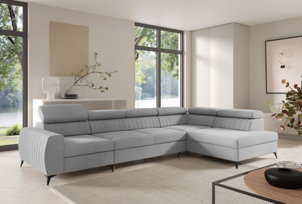 Ecksofa Schlafsofa Sofa TORONTO XL Stoff Element Hellgrau Ottomane Rechts