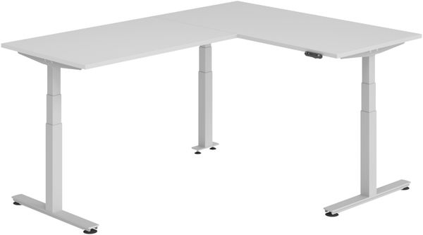 bümö Eckschreibtisch elektrisch höhenverstellbar L-Form: 160x220 cm in grau, Gestell silber - Stehschreibtisch mit Memory-Steuerung, elektrischer XXL Schreibtisch für die Ecke, XDSMW-1614-5-S
