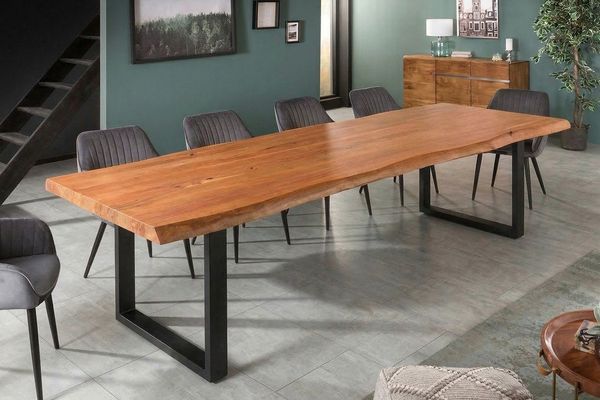 riess-ambiente Baumkantentisch MAMMUT 300cm natur/schwarz - Akazie, Massivholz, U-Gestell, Baumkante (Einzelartikel, 1-St), Industrial Design & bis zu 12 Personen – ideal für Dein Loft-Esszimmer