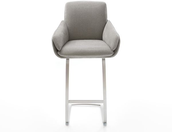 Delife Barstuhl Luan-Flex Strukturstoff, Freischwinger, Edelstahl Silberfarben, Soft Grau Bild 2