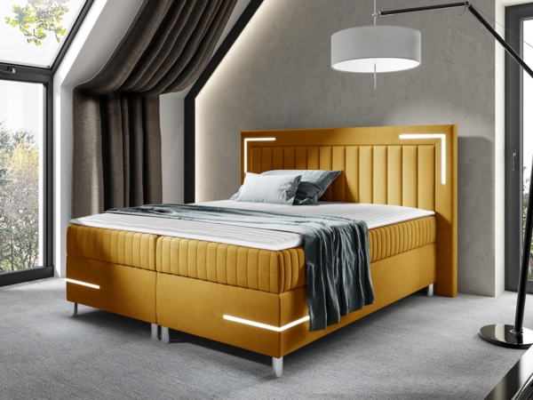 Boxspringbett Tasurto 3 LED, Gelb, 120x200 cm Bild 2