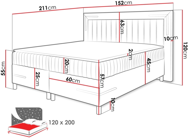 Boxspringbett Tasurto 3 LED, Gelb, 120x200 cm Bild 4