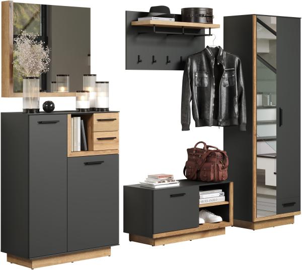 Garderobe Set Synnax in grau und Eiche Evoke 5-teilig 265 cm