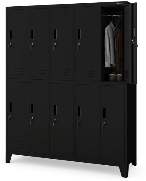 Umkleideschrank Spind BARTEK - 10 Abteile, Etikettenhalter Lüftungsschlitze | Umkleidespind Schließfachschrank Garderobenspind, 172x136x45cm Schwarz