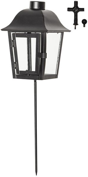 Grablaterne ,Serene', Metall und Glas, schwarz, ohne Kerze, H 45cm