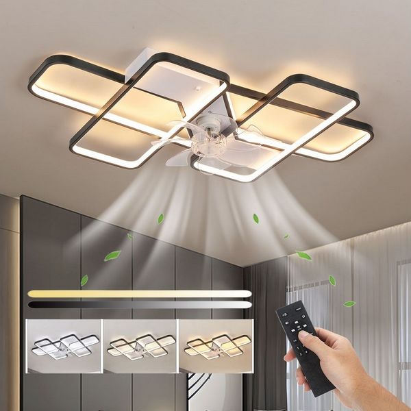 oyajia Deckenleuchte Deckenleuchte mit Ventilator, leise, 48W Hauptlicht Dimmbar, 6-Gang, LED fest integriert, Warmweiß, Naturweiß, Kaltweiß, Deckenventilator mit Beleuchtung für Wohn-, Schlaf- und Esszimmer