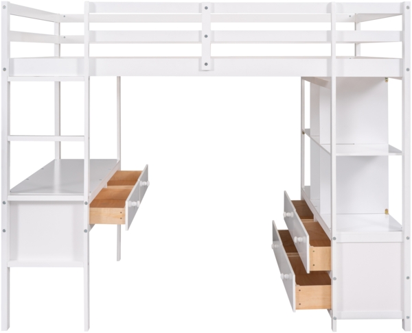 Merax Hochbett Kiefer Kinderbett mit Schreibtisch & Stauraumregal 140x200cm, weiß Bild 8