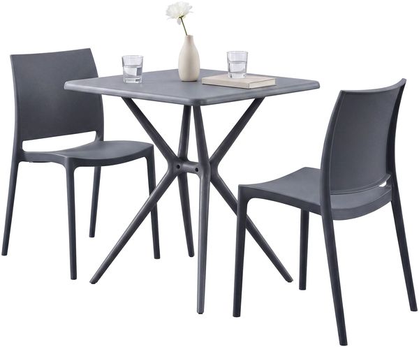 Gartenmöbel-Set GRETA mit 2 Stühlen - 156 x 72 x 81 cm, Kunststoff, Dunkelgrau | Balkonset Gartenset Tisch mit Stühlen Bistroset Outdoor