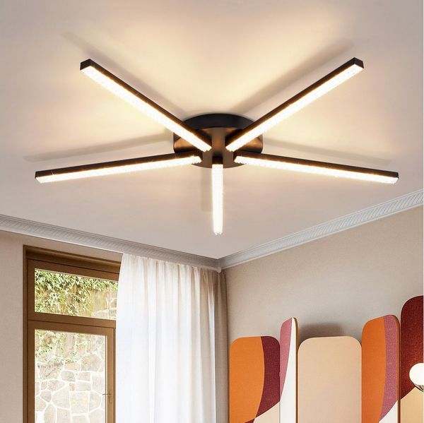Nettlife LED Deckenleuchte warmweiß Schwarz 3000K Modern Kristall 12W Metall Deckenlampe 61.5CM, LED fest integriert, Warmweiß, für Flur Wohnzimmer und Esszimmer Schlafzimmer Küche und Büro