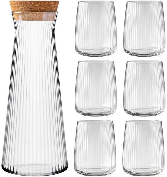 KONZEPT Wasserkaraffe 1 L mit 6 Gläsern (320 ml) – Elegantes Set für Zuhause oder Café, (6-tlg), Modernes, langlebiges Design – stilvoll und spülmaschinengeeignet