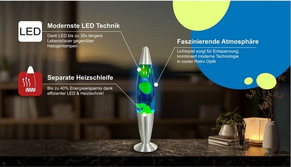 BLULAXA LED Lavalampe BLULAXA LED-Lava-Tischleuchte, 50961, 20W, 34 cm, gelb/blau