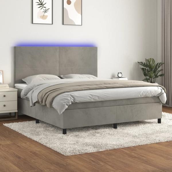 vidaXL Boxspringbett mit Matratze & LED Hellgrau 160x200 cm Samt 3136011