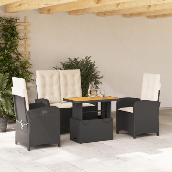 vidaXL 4-tlg. Garten-Essgruppe mit Kissen Schwarz Poly Rattan 3277323
